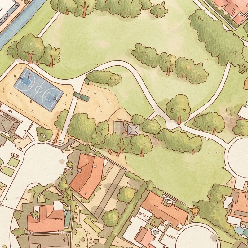 Illustrated map of Shoshone Park