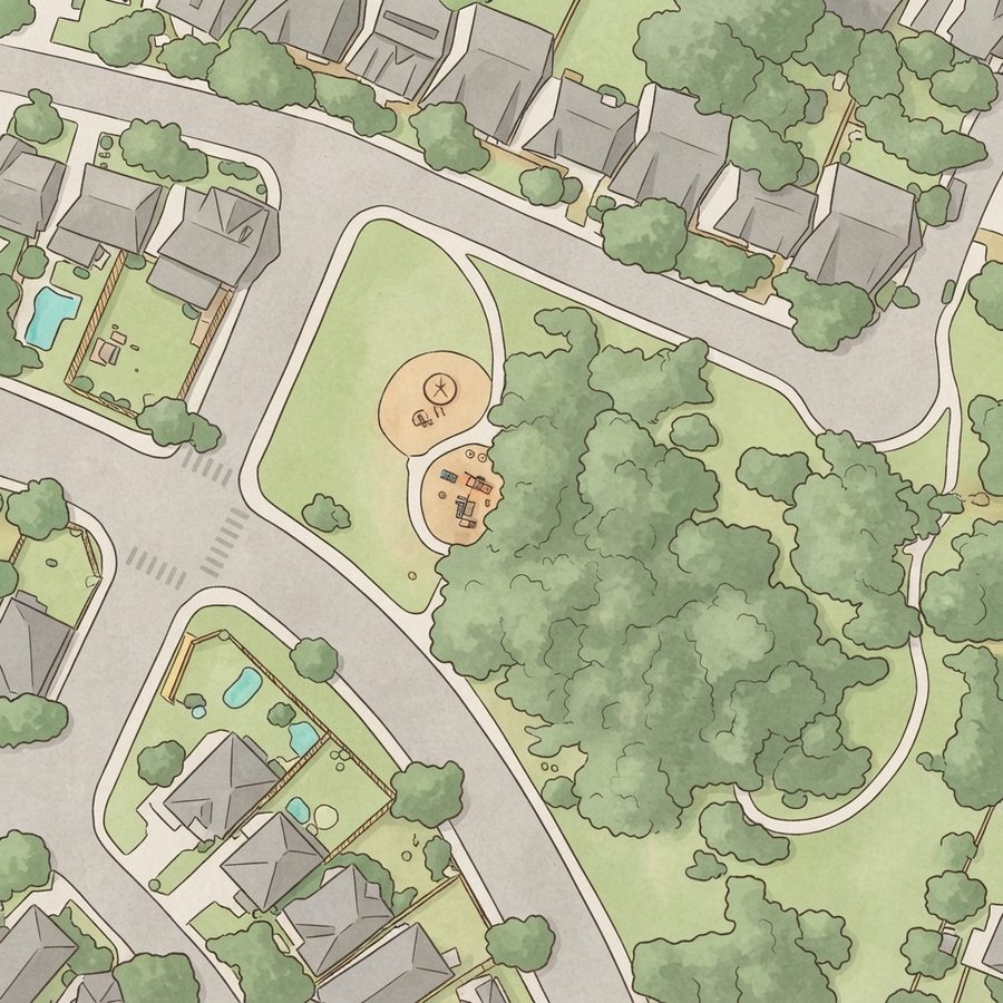 Illustrated map of Silver Oaks Community Park