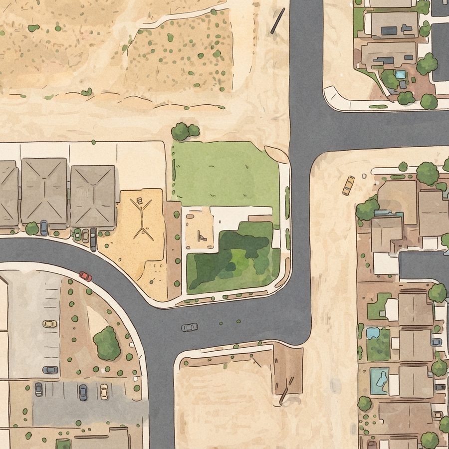 Illustrated map of Skye Hills Park at Farm Rd