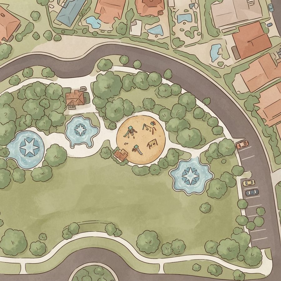 Illustrated map of South Tower Park