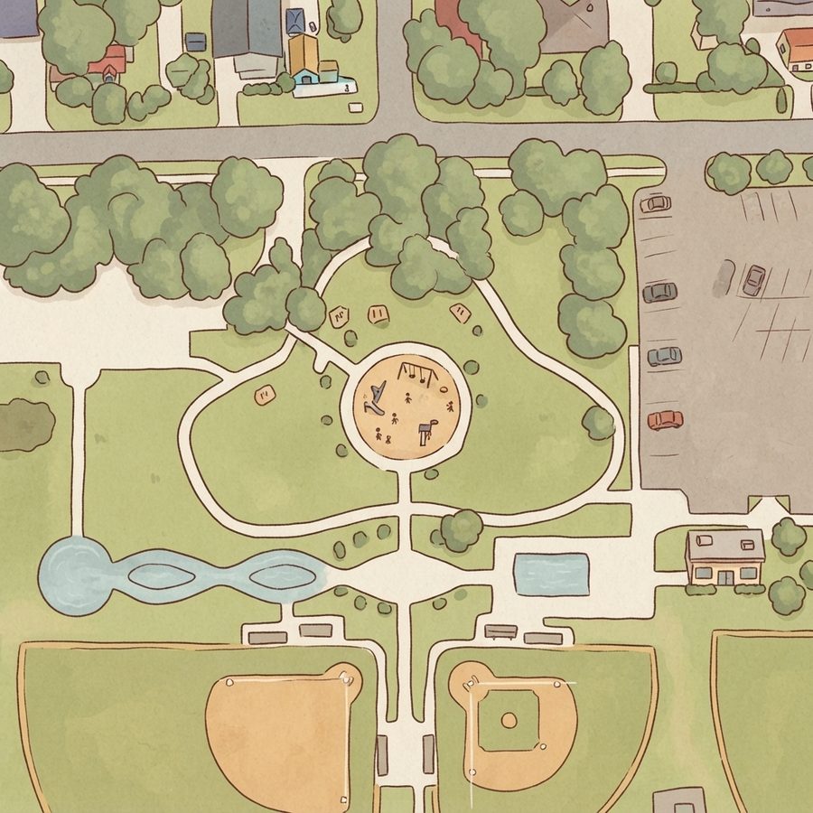 Illustrated map of Squatty Lyons Park