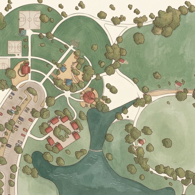 Illustrated map of Steele Indian School Park Dog Park