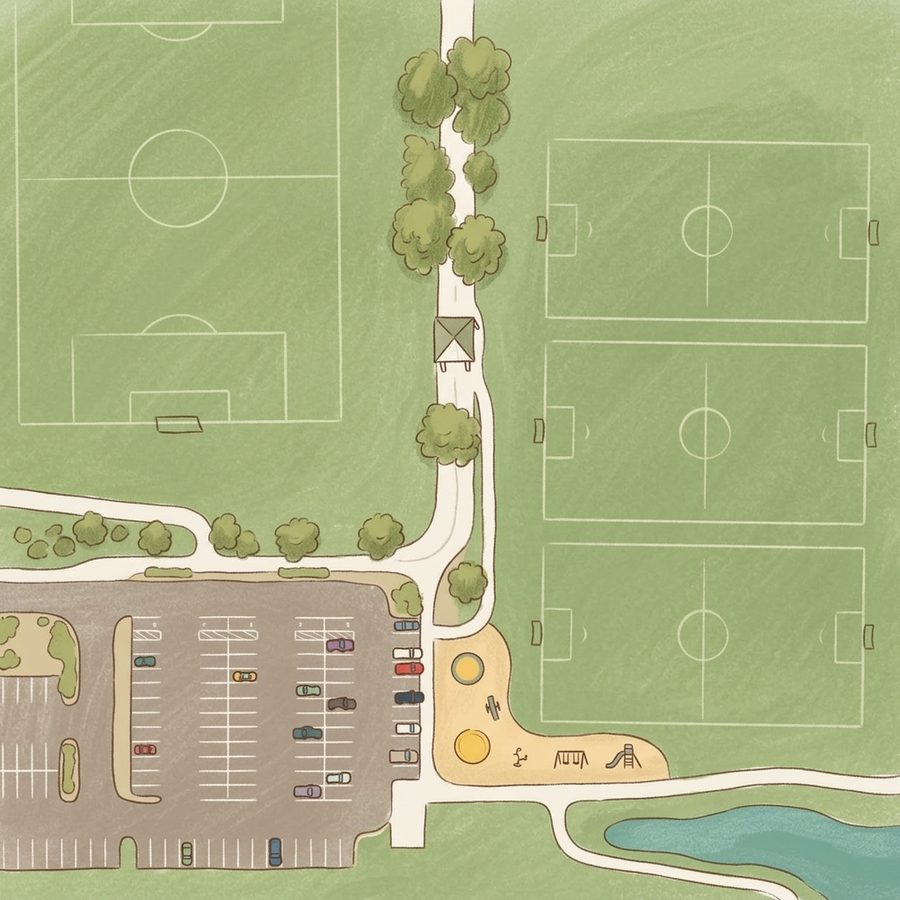 Illustrated map of Stroh Ranch Soccer Fields