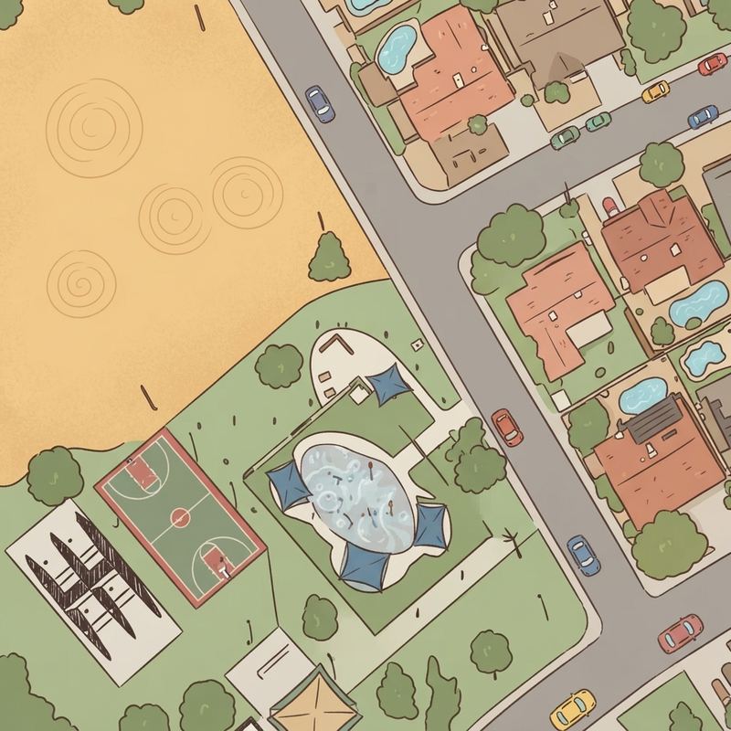 Illustrated map of Sunset Palms Splash Pad