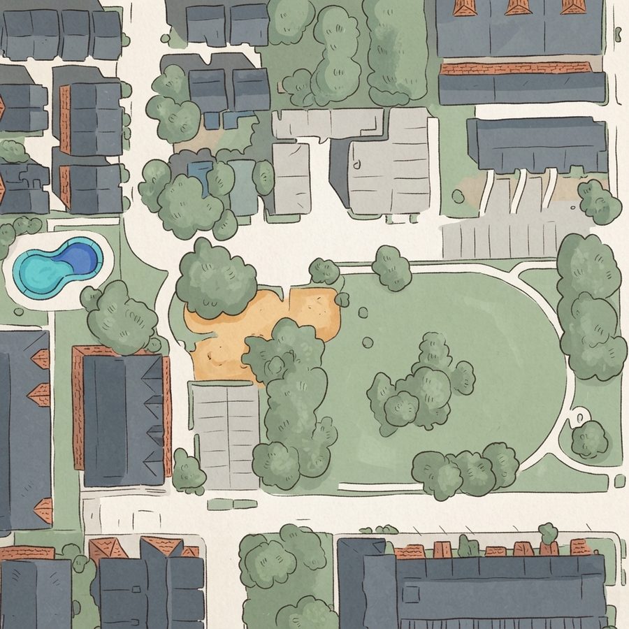 Illustrated map of Swiney Park