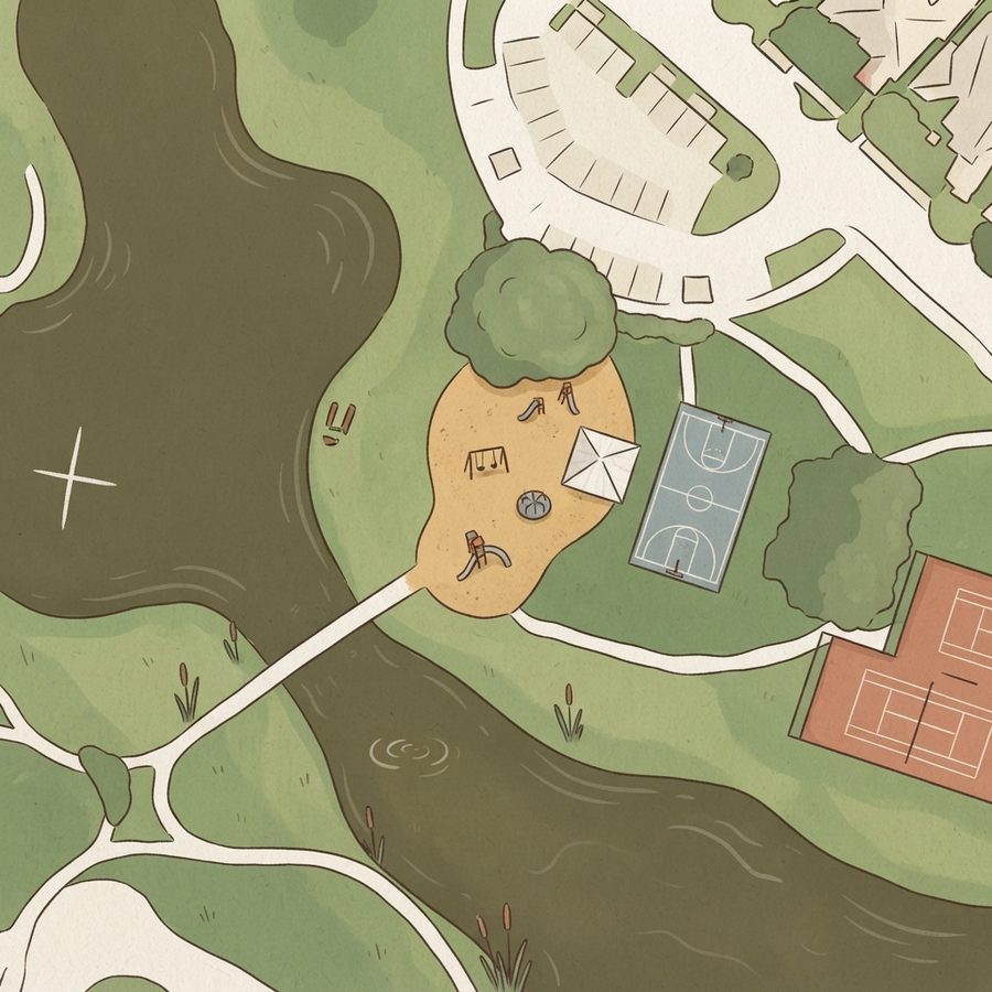 Illustrated map of Telfair Playground and Splash Pad