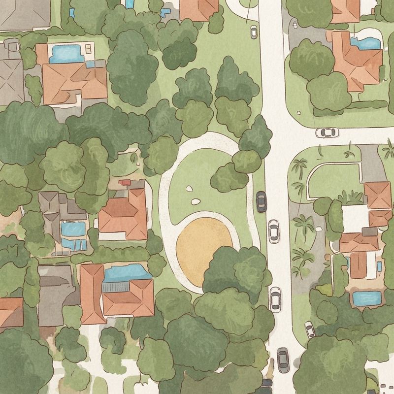 Illustrated map of The Betsy Adams and City of Coral Gables Garden Club Park