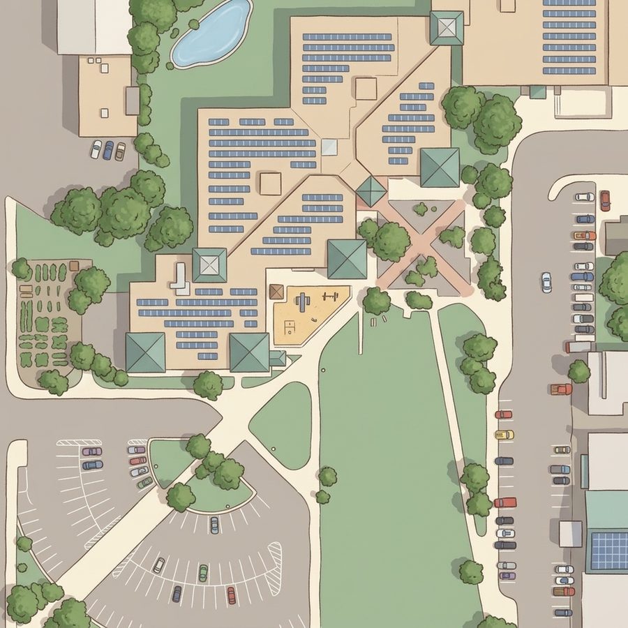 Illustrated map of The Green at 38th