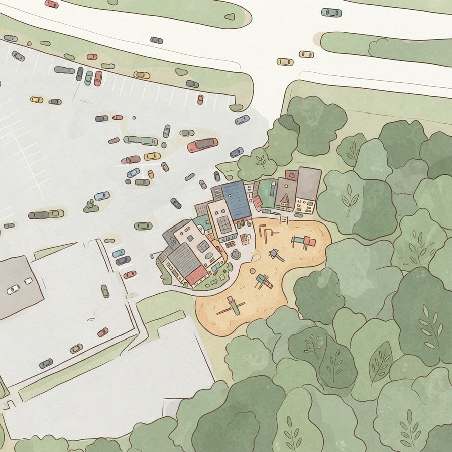 Illustrated map of The Shacks Dining & Dog Park