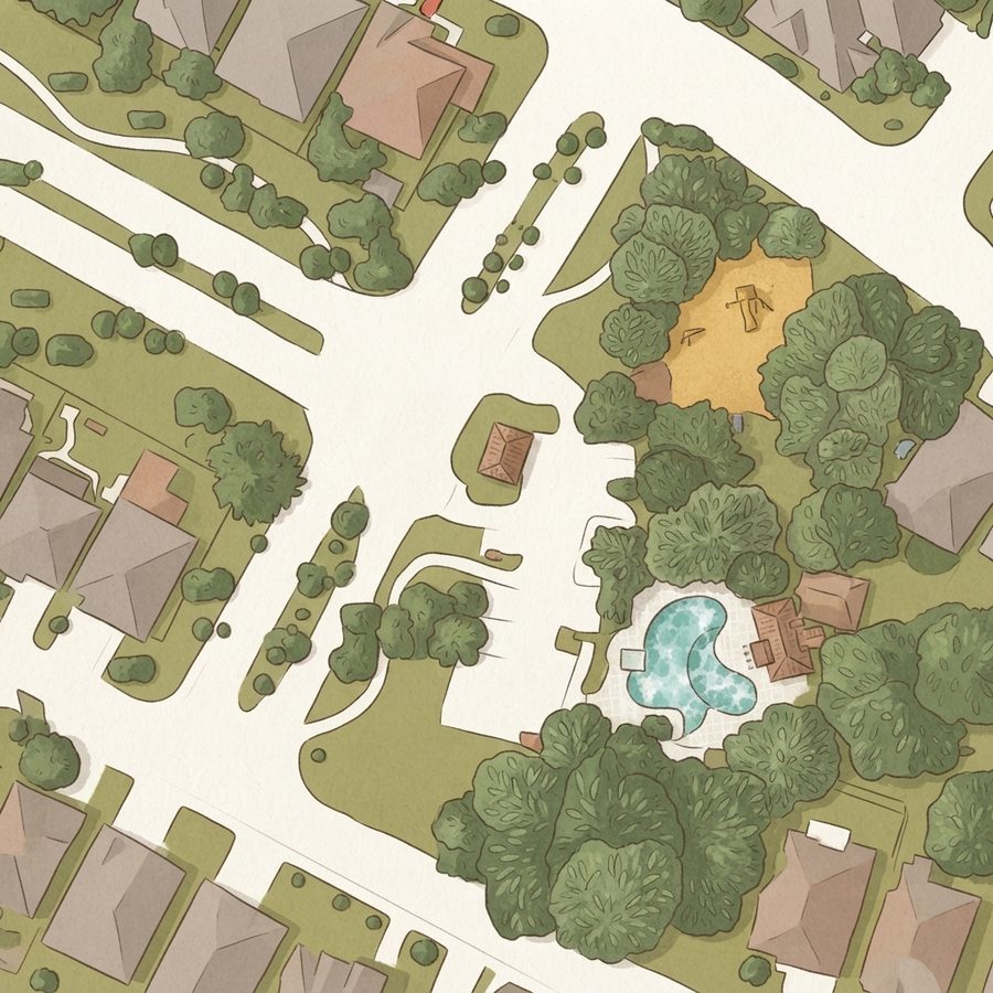 Illustrated map of Triana Park and Pool