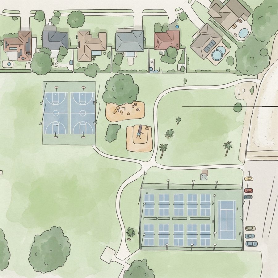 Illustrated map of Veterans Memorial Park