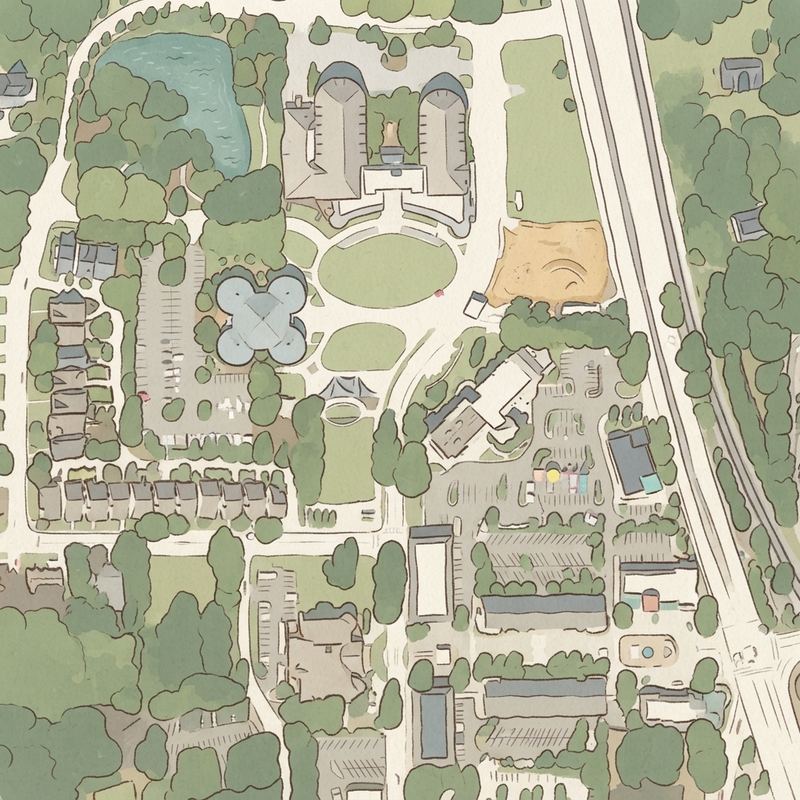 Illustrated map of Village Green Park Splash Pad