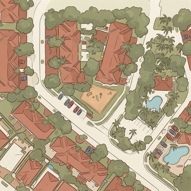Illustrated map of Vizcaya Santorini Townvillas’ Playground