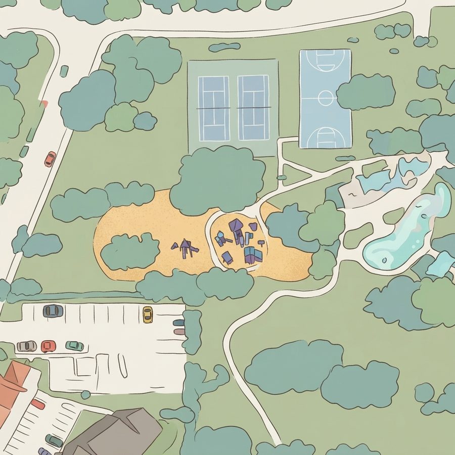 Illustrated map of W. J. Thomas Park, Aquatic Complex & Sports Field