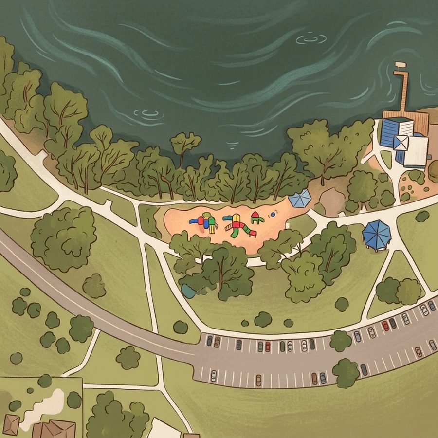 Illustrated map of Waneka Lake Park WEST SHELTER