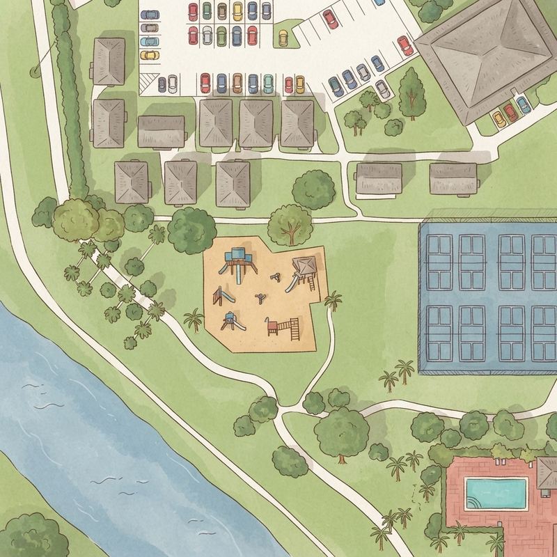 Illustrated map of Water Oaks Playground
