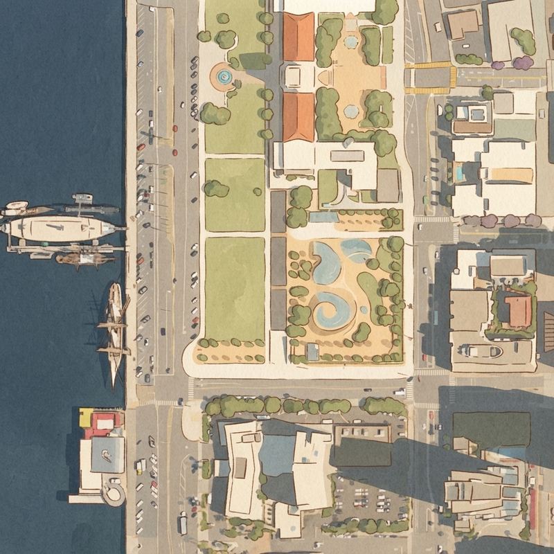 Illustrated map of Waterfront Park Playground