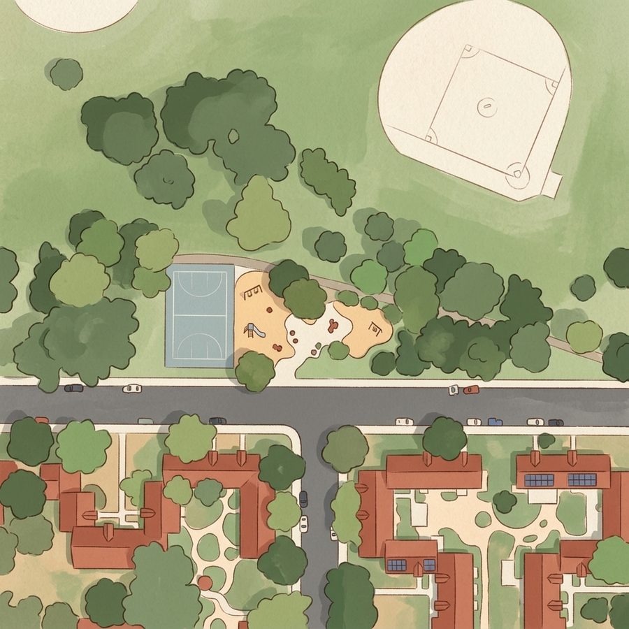 Illustrated map of West Bar Val Wood Park