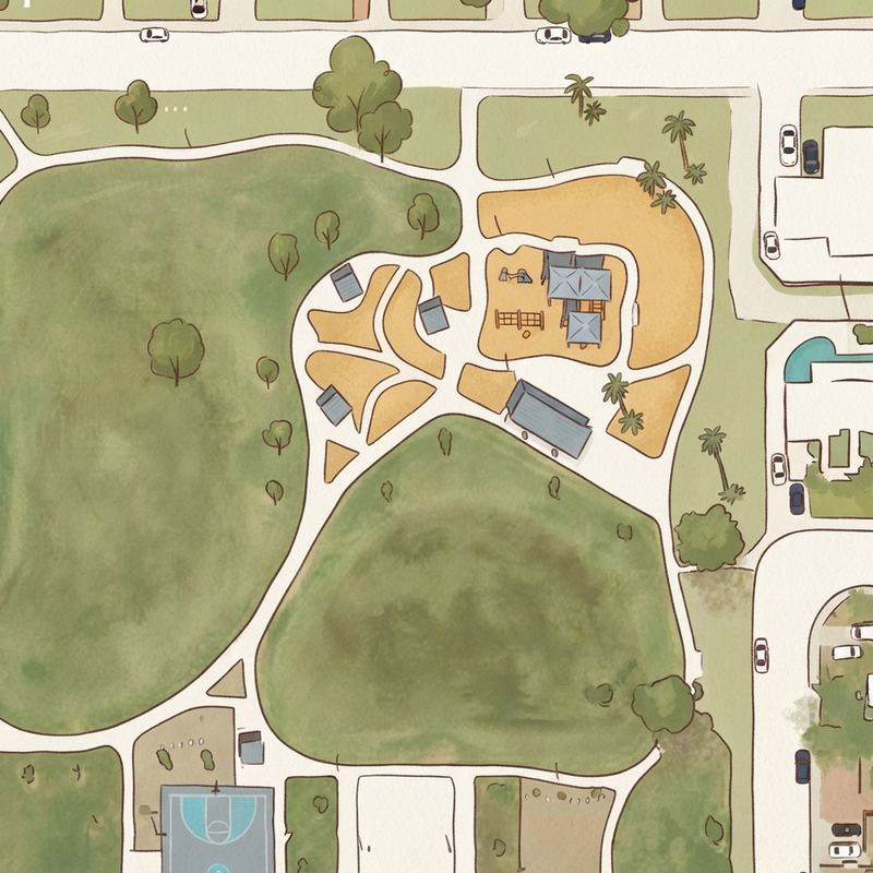 Illustrated map of West Plaza Park