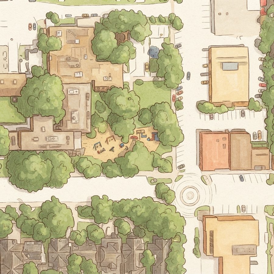 Illustrated map of West University Playground