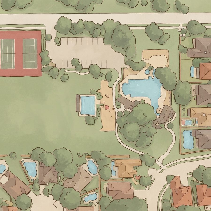 Illustrated map of Westfield Pool/Splashpad/Tennis/Playground