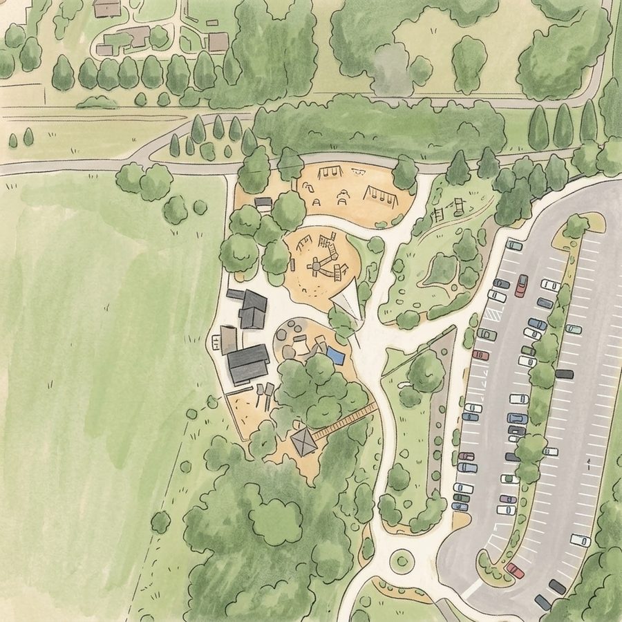 Illustrated map of Westlands Park Splash Pad & Musical Playground