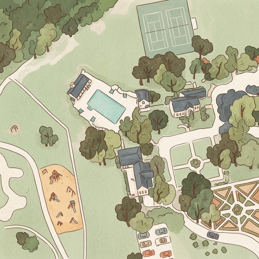 Illustrated map of Windrose Pinelakes Pool and Clubhouse