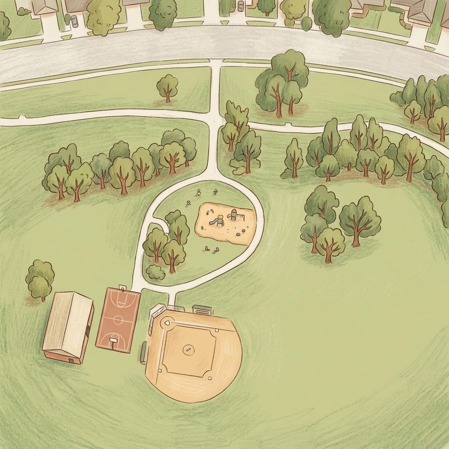 Illustrated map of Woodmar Square Park